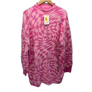 Gianna Bini Geometric Swirl Pink Sweater Dress Women's Large NWT